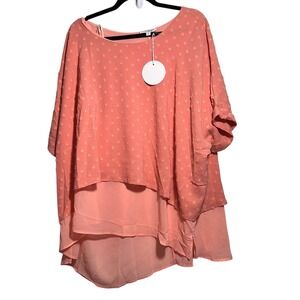 UMGEE+ Peach Swiss Dot Layered Women's Blouse Flowy Boho‎ XL